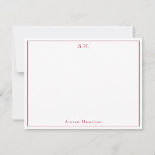 Classic Chic Burgundy Red Monogram Name Minimalist Notitiekaartje