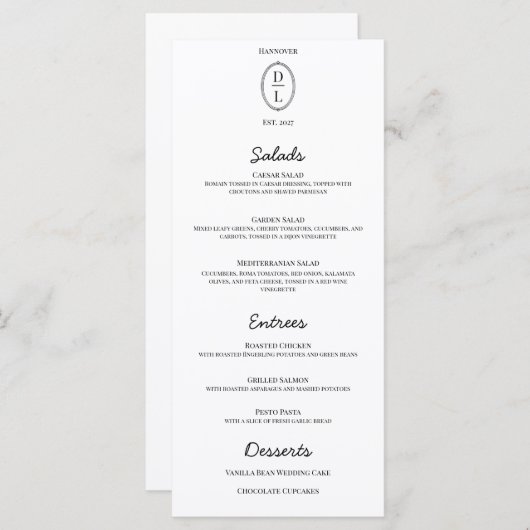 Classic Chic Hand Getrokken Lijst Wedding Menu (Voorkant / Achterkant)