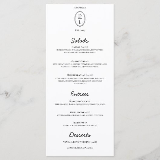 Classic Chic Hand Getrokken Lijst Wedding Menu (Voorkant)