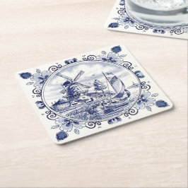 Classic Chic Hollandse Windmolen Delfts Blauw Kartonnen Onderzetters