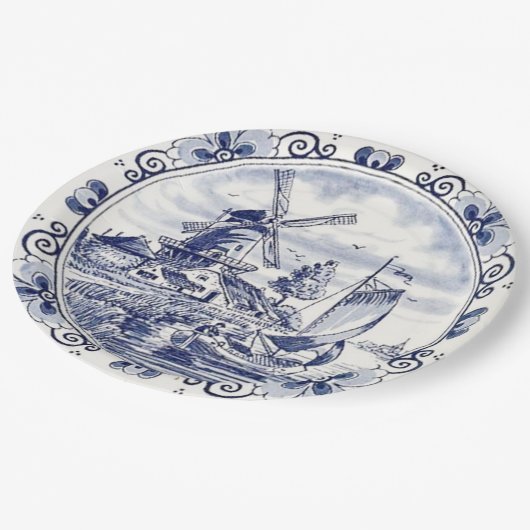 Classic  Chic Hollandse Windmolen Delfts Blauw Papieren Bordje (Gekanteld)