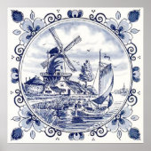 Classic  Chic Hollandse Windmolen Delfts Blauw Poster (Voorkant)