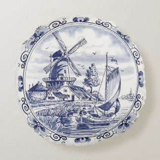 Classic Chic Hollandse Windmolen Delfts Blauw Rond Kussen