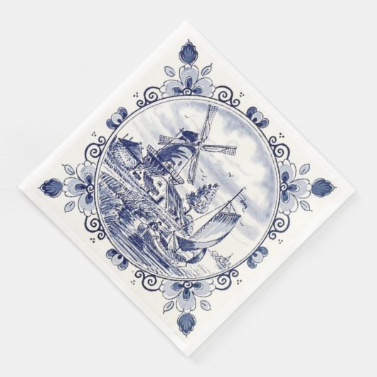 Classic  Chic Hollandse Windmolen Delfts Blauw Servetten (Hoek)