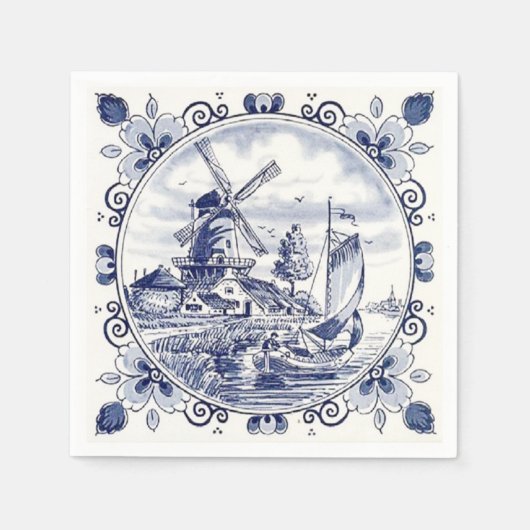 Classic  Chic Hollandse Windmolen Delfts Blauw Servetten (Voorkant)