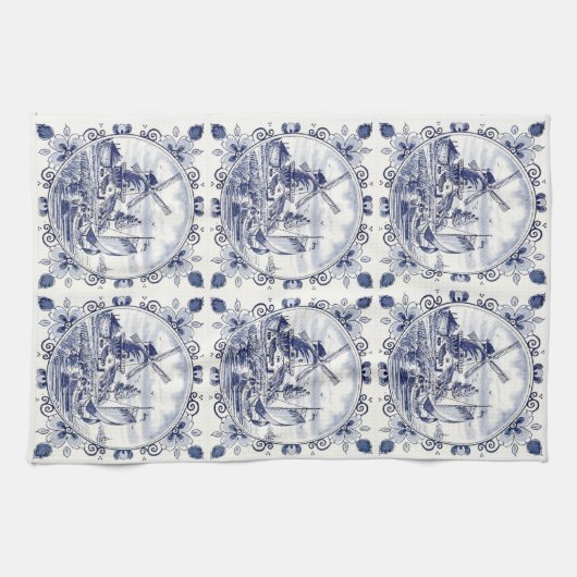 Classic  Chic Hollandse Windmolen Delfts Blauw Theedoek (Horizontaal)