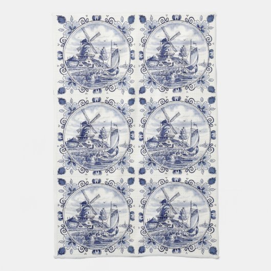 Classic  Chic Hollandse Windmolen Delfts Blauw Theedoek (Verticaal)