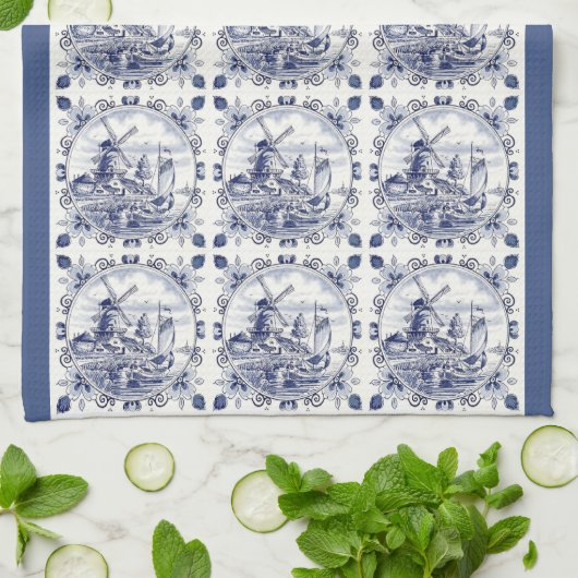 Classic  Chic Hollandse Windmolen Delfts Blauw Theedoek (Gevouwen)