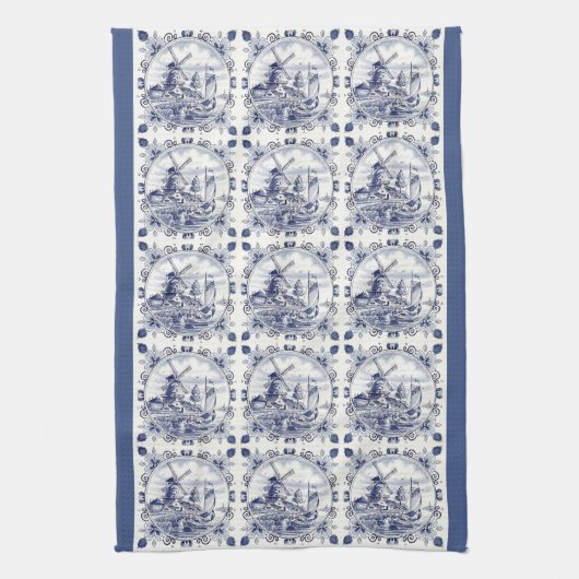 Classic  Chic Hollandse Windmolen Delfts Blauw Theedoek (Verticaal)