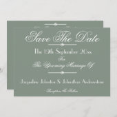 Classic Chic Script Sage Green Save the Date Aankondiging (Voorkant / Achterkant)