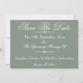 Classic Chic Script Sage Green Save the Date Aankondiging
