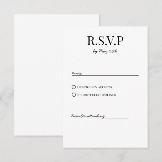 Classic Chic Wedding RSVP Response Kaart (Voorkant / Achterkant)