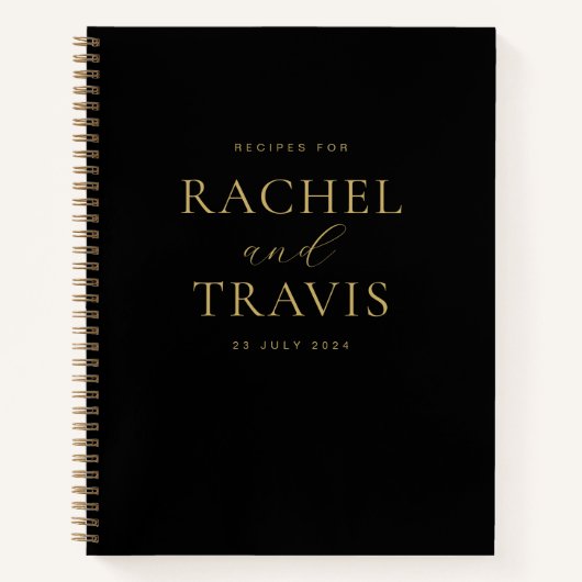 Classic Chic Zwart en Goud Pas getrouwd Recept Notitieboek (Voorkant)