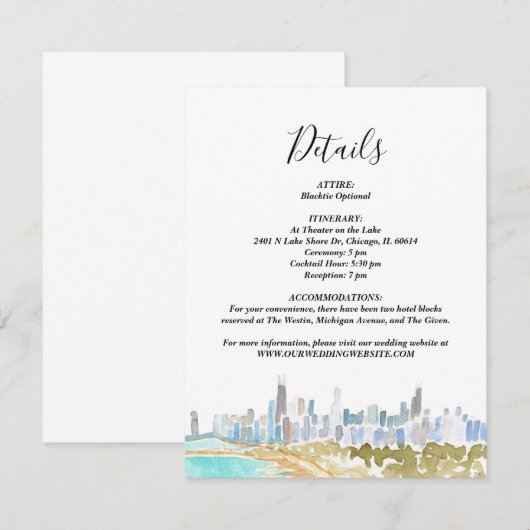 Classic Chicago Skyline Watercolor Details Card Kaart (Voorkant / Achterkant)