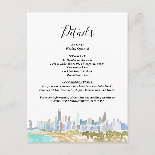 Classic Chicago Skyline Watercolor Details Card Kaart (Voorkant)