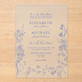 Classic Chinoiserie Blauw Victoriaans Bloemen Brui Acryl Uitnodigingen (Voorkant)