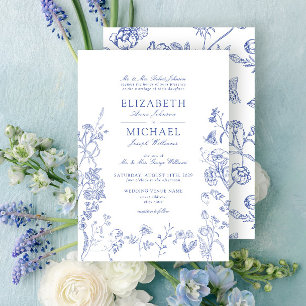 Classic Chinoiserie Blauw Victoriaans Bloemen Brui Kaart