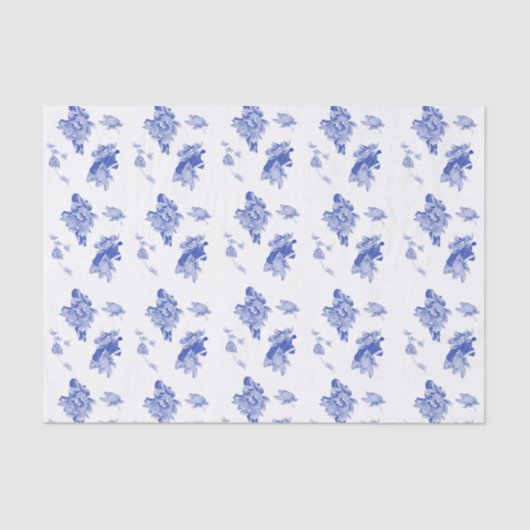 Classic Chinoiserie Chic Blue Floral Pattern Tissuepapier (Voorkant)