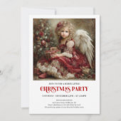 Classic Christmas Angel Invitation Red Green Gold Kaart (Voorkant)