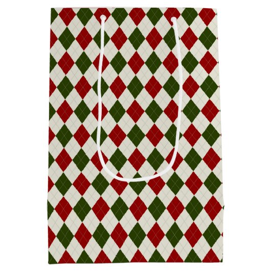 Classic Christmas Argyle Patroon Medium Cadeauzakje (Achterkant)