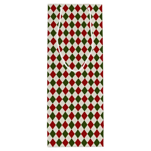 Classic Christmas Argyle Patroon Wijn Cadeautas (Achterkant)