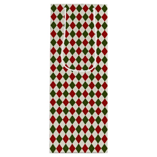 Classic Christmas Argyle Patroon Wijn Cadeautas (Voorkant)