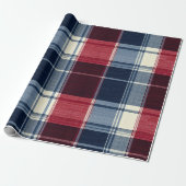 Classic Christmas Blue and Red Plaid Cadeaupapier (Uitgerold)
