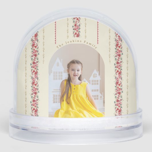 Classic Christmas Botanical Tapestry familie Foto Sneeuwbol (Voorkant)