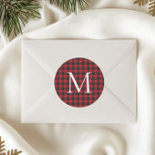 Classic Christmas Buffalo Plaid Custom Monogram Ronde Sticker