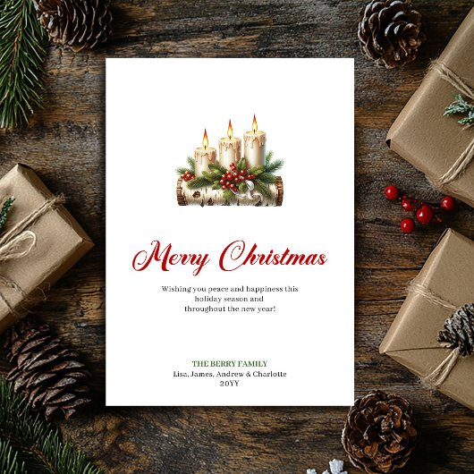 Classic Christmas candles pine greenery card Feestdagenkaart