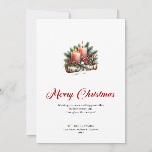 Classic Christmas candles rustic pine greeting Feestdagenkaart (Voorkant)