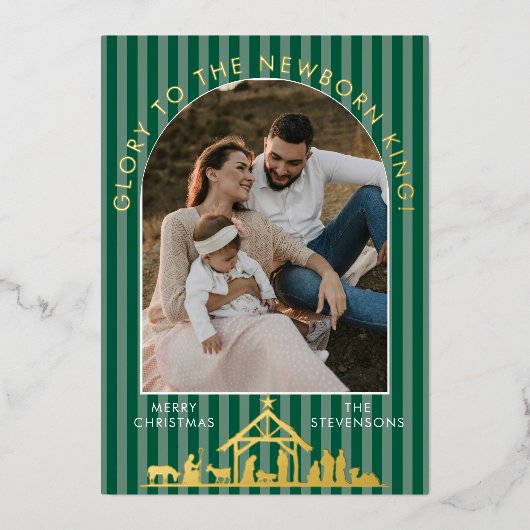 Classic Christmas Carol Christian Nativity Photo Folie Feestdagenkaart (Voorkant)