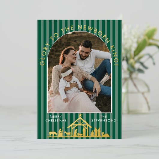 Classic Christmas Carol Christian Nativity Photo Folie Feestdagenkaart (Staand Voorkant)