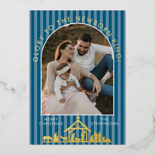 Classic Christmas Carol Christian Nativity Photo Folie Feestdagenkaart (Voorkant)