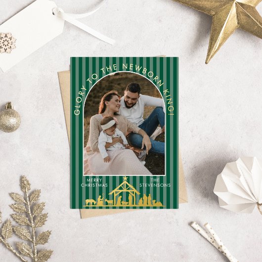 Classic Christmas Carol Christian Nativity Photo Folie Feestdagenkaart