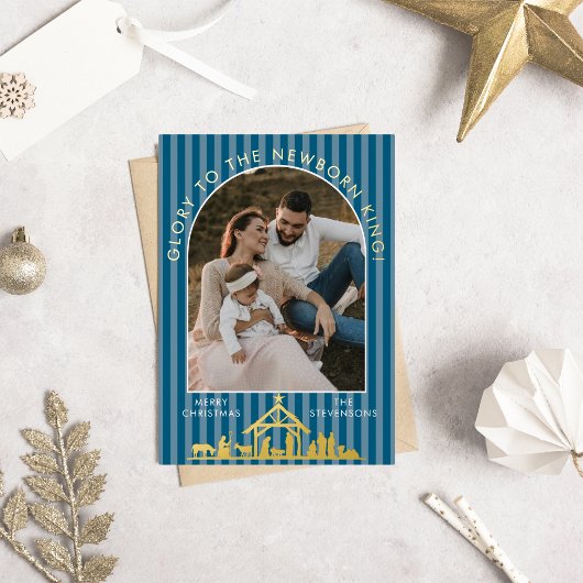 Classic Christmas Carol Christian Nativity Photo Folie Feestdagenkaart