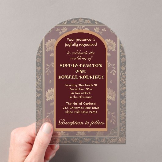 Classic Christmas Chinoiserie Traditional Wedding Acryl Uitnodigingen (Insitu (Draagbaar))