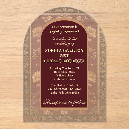 Classic Christmas Chinoiserie Traditional Wedding Acryl Uitnodigingen (Voorkant)