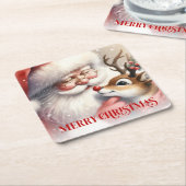 Classic Christmas Coasters Santa Claus Rudolph Kartonnen Onderzetters (Schuin)