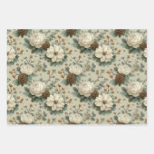 Classic Christmas Cream and Sage Green Floral Gift Inpakpapier Vel (Voorkant)