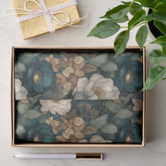 Classic Christmas Dark Green and White Floral Tissuepapier (Geschenk)