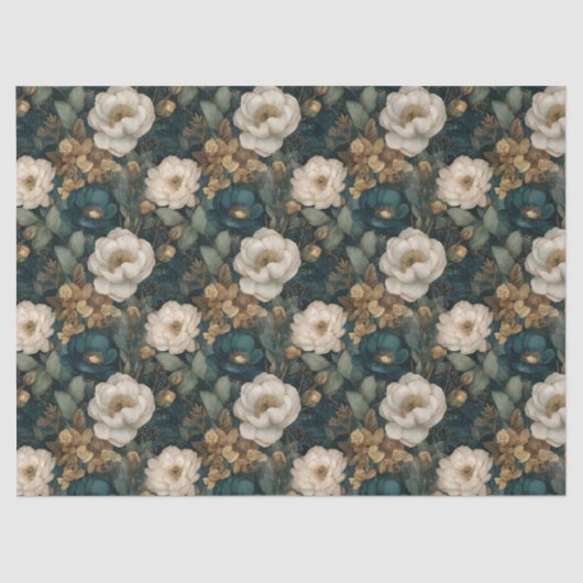 Classic Christmas Dark Green and White Floral Tissuepapier (Voorkant)