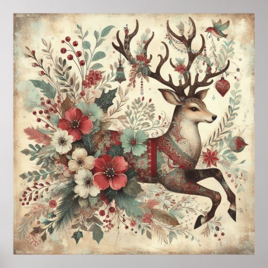 Classic Christmas Deer Poster (Voorkant)
