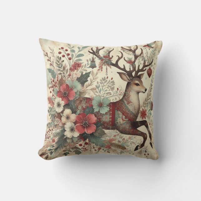 Classic Christmas Deer Sierkussen (Voorkant)
