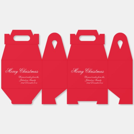 Classic Christmas Elegant Script Familienaam Rood Bedankdoosjes (Ongevouwen)