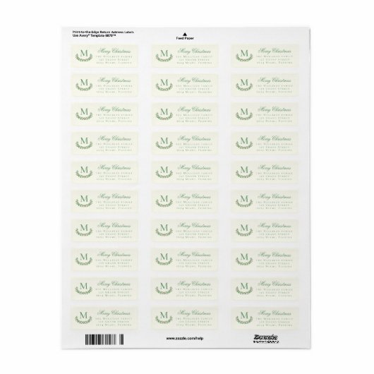Classic Christmas family monogram return address Etiket (Full Sheet)