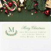 Classic Christmas family monogram return address Etiket