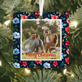 Classic Christmas Floral Frame Photo  Metalen Ornament