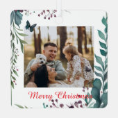 Classic Christmas Floral Frame Photo  Metalen Ornament (Achterkant)