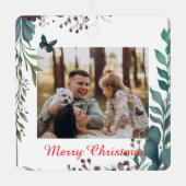 Classic Christmas Floral Frame Photo  Metalen Ornament (Voorkant)